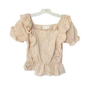 Lara Ruffle Short Sleeve Top - Cream - S